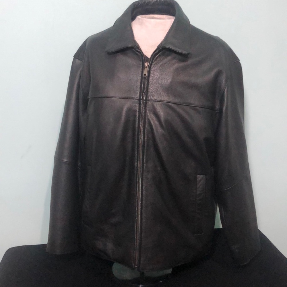 Men’s L Claiborne Black Pebble Grain Leather Coat